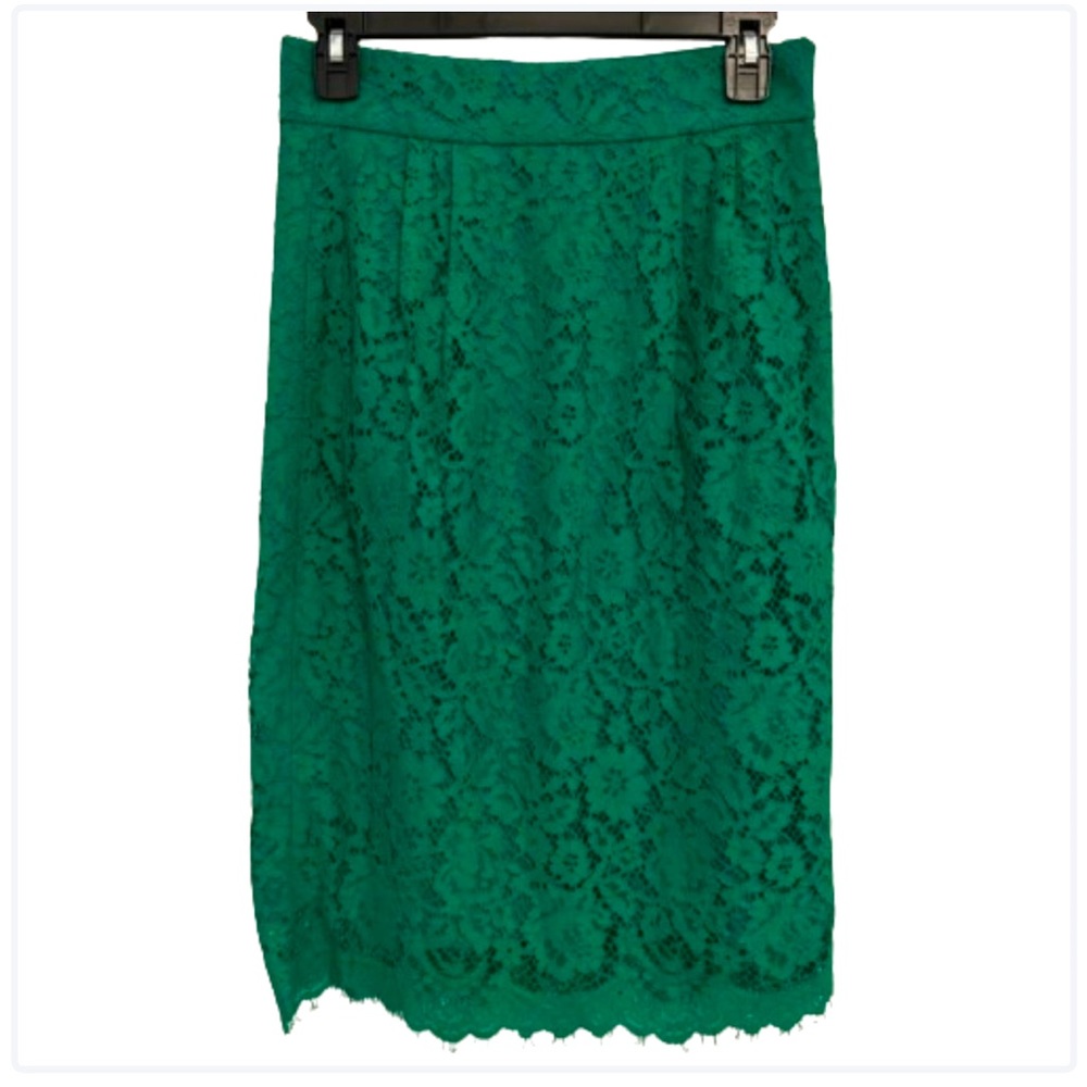 J. CREW LACE GREEN PENCIL SKIRT